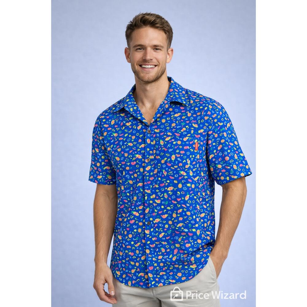 Chubbies Retro Pineapple Print Button Down Shirt Mens Med Blue 90sTropical